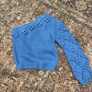 Vici Off-the-Shoulder Sweater in Blue with Textured Floral Design